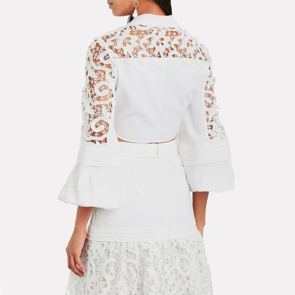 Alexis White Cropped Lace Inset Shirt, size Small. - Picture 3 of 14